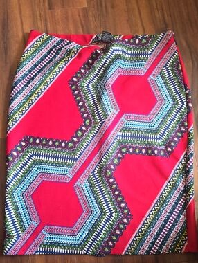 Vibrant Red Geometric Pencil Skirt